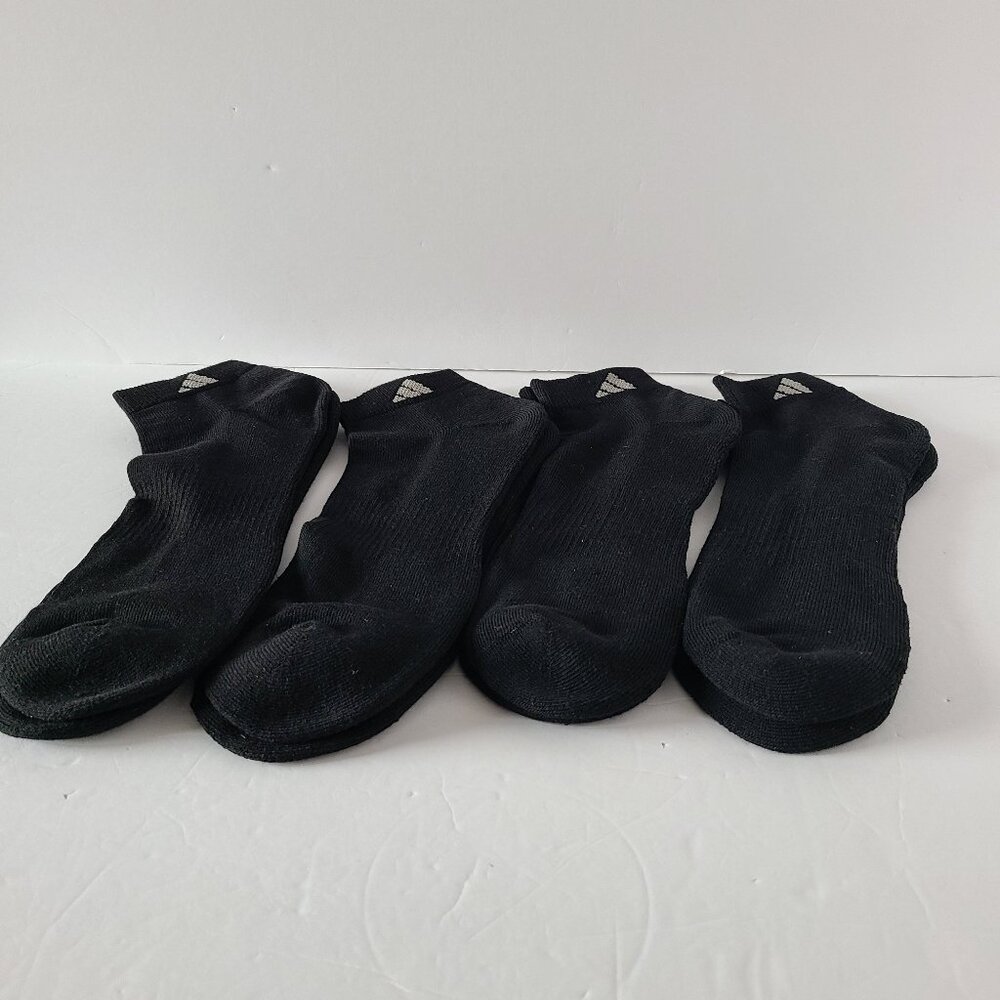 ADIDAS ATHELTIC CUSHIONED QUARTER SOCKS -BLACK-SIZE LARGE (4 pairs)